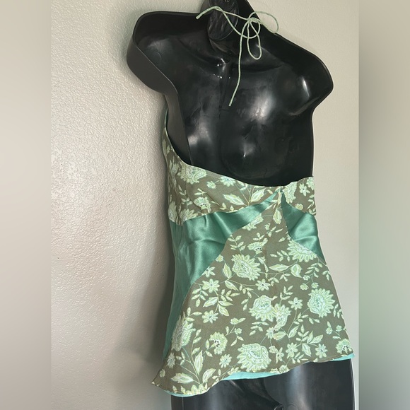 Express Y2K Vintage 100% Silk Floral Patchwork V-Neck Halter Top BOHO Sz 5/6 - Picture 4 of 6